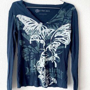 Calvin Klein Jeans y2k butterfly long sleeve top women's large